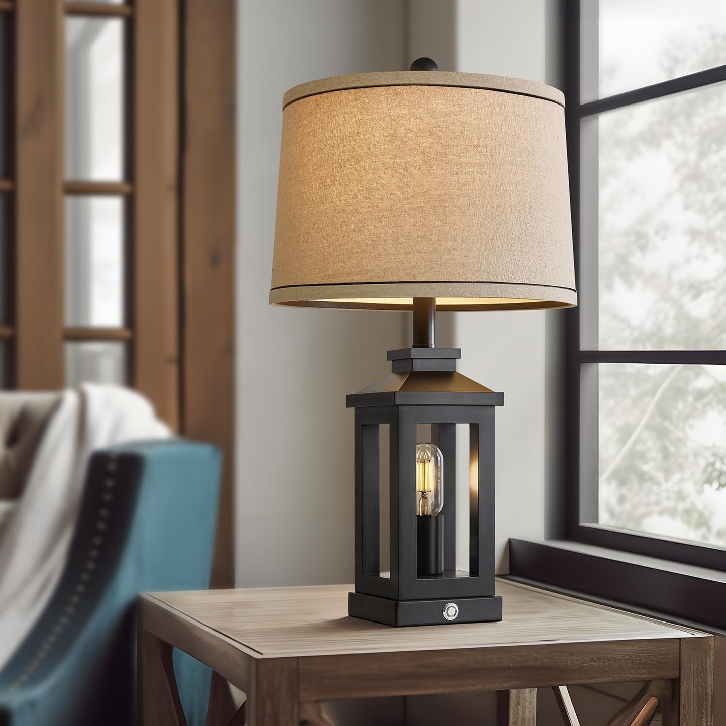 Retro Black Table Lamps Touch Control, USB, Vintage Set